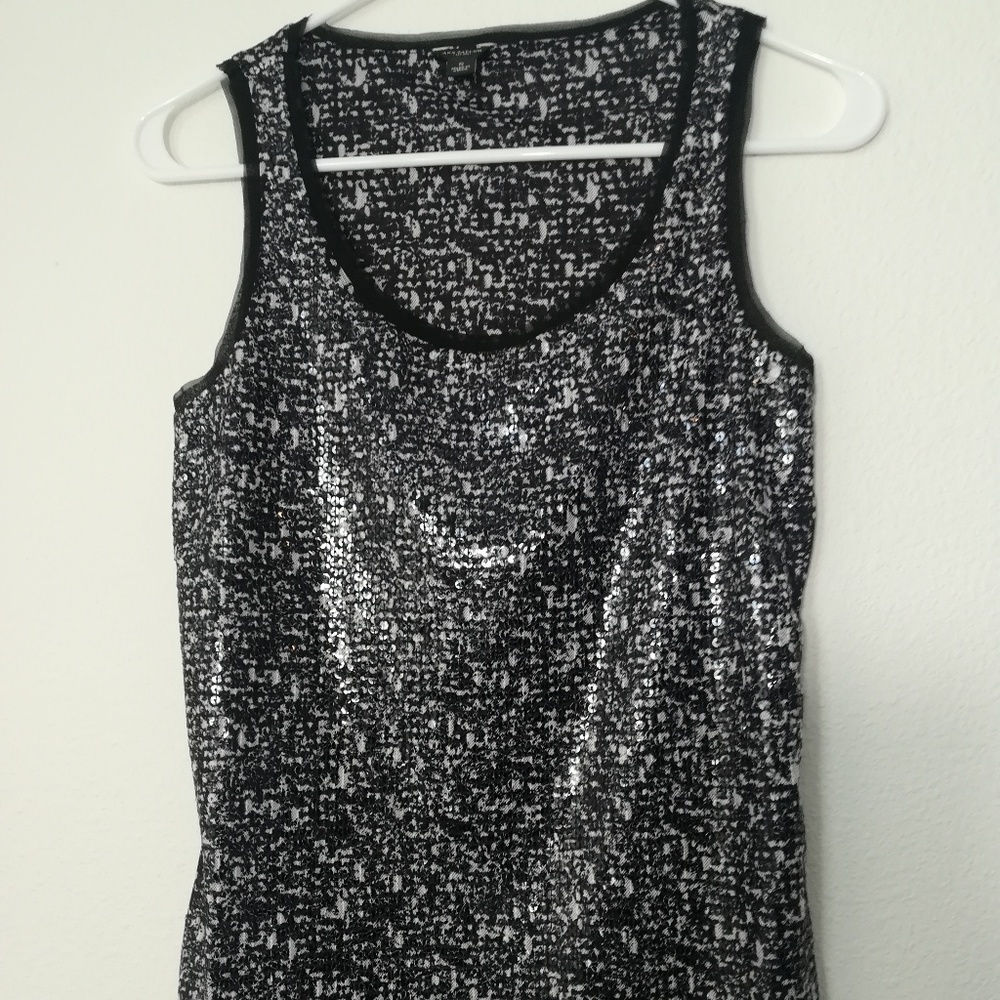Ann Taylor Black/White Sequined Mesh Tank